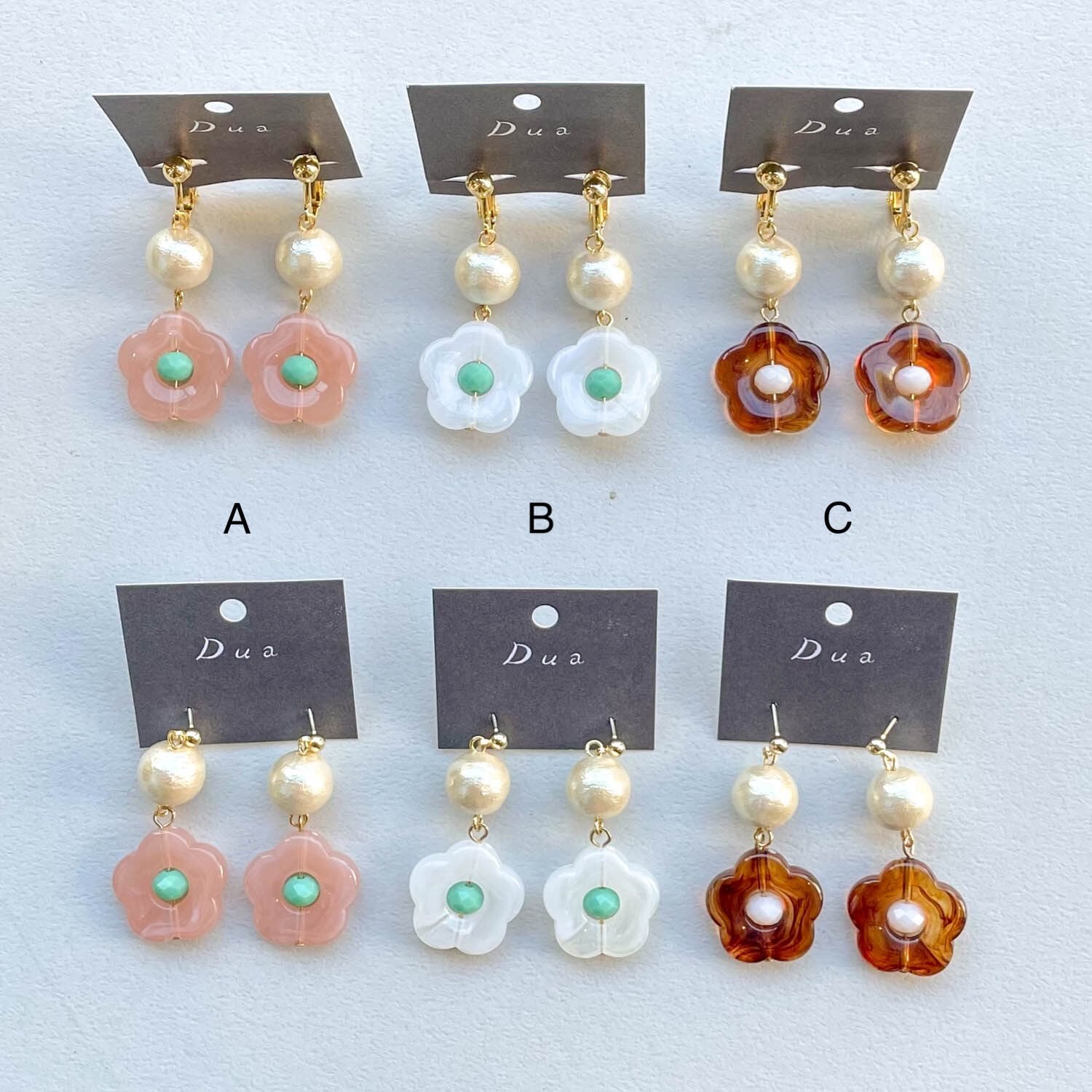 レトロなお花とコットンパールの〈ピアス/イヤリング〉 | Dua