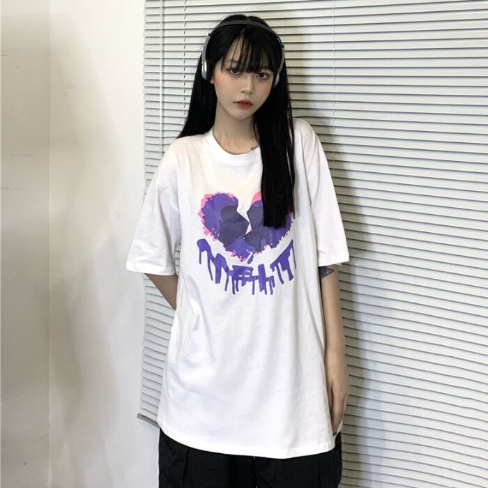 サマースタイルルーズプリントTシャツ ラウンドネック コットン 夏物 Oネック ケッペル3940806261