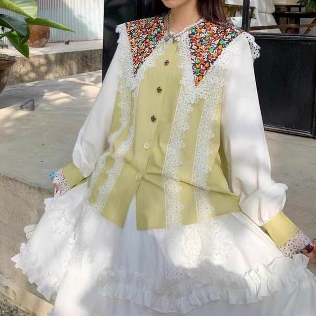 cute doll collar  floral shirt 0233