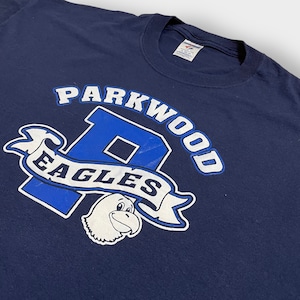 【JERZEES】2XL ビッグシルエット イラスト アーチロゴ Tシャツ PARKWOOD EAGLES HEAVYWEIGHT BLEND 半袖 夏物 us古着