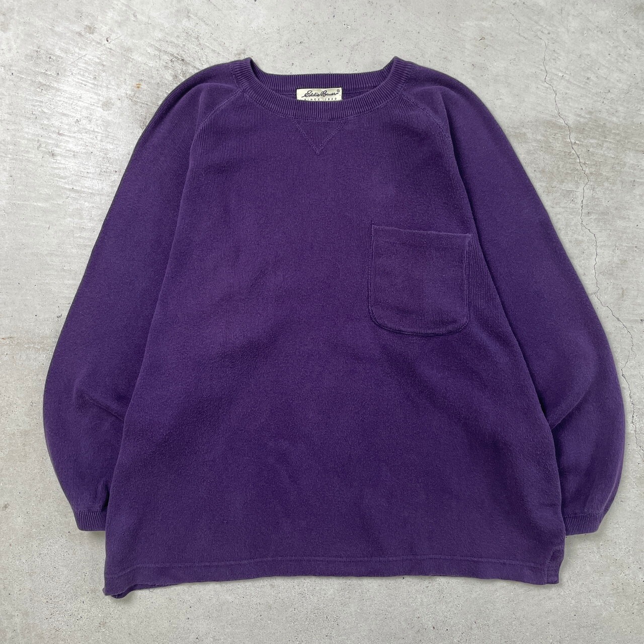 90年代 Eddie Bauer エディーバウアー コットンニットセーター 前V 胸 