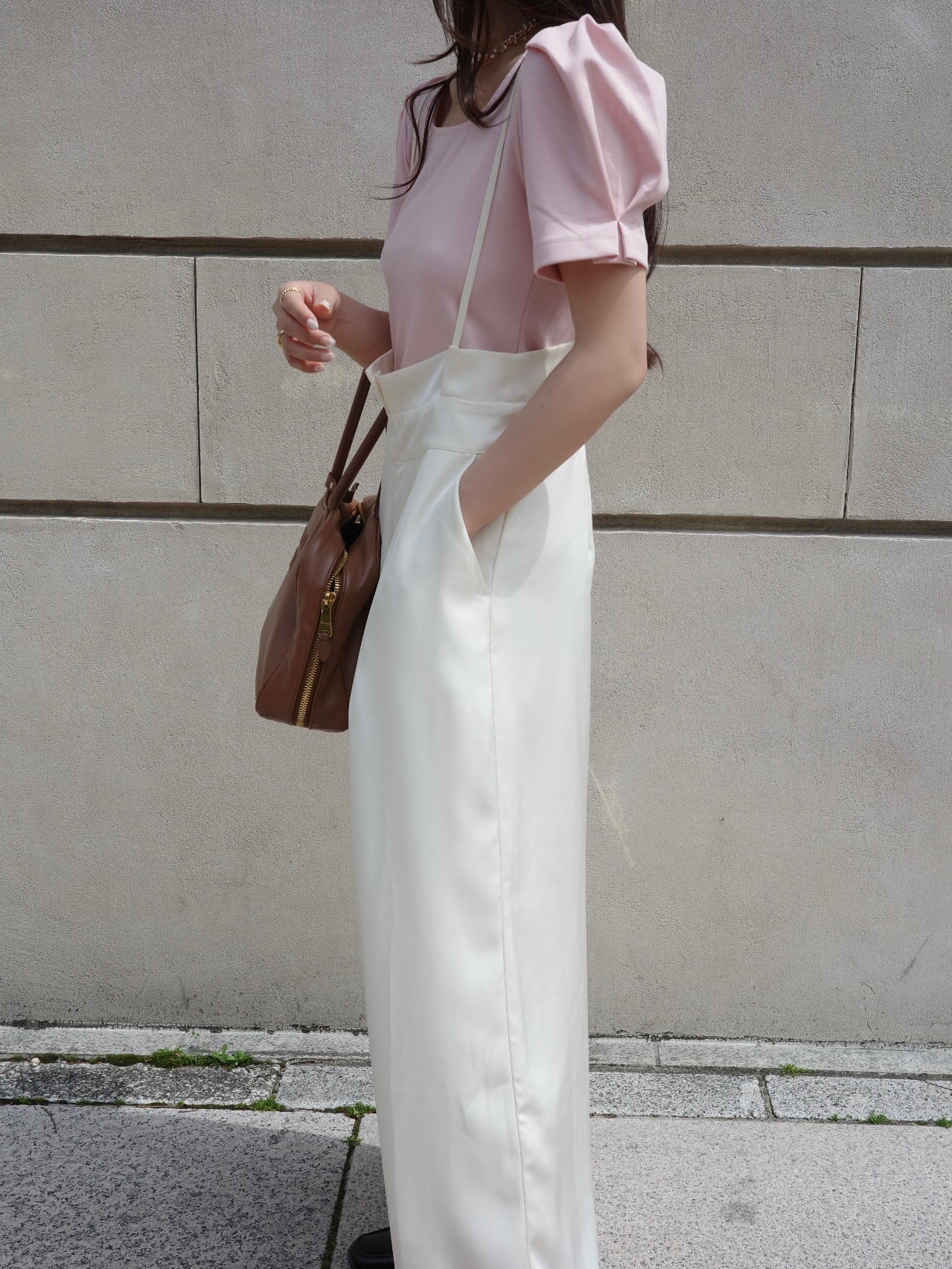 Satin salopette / ivory （即納商品） | moripon.