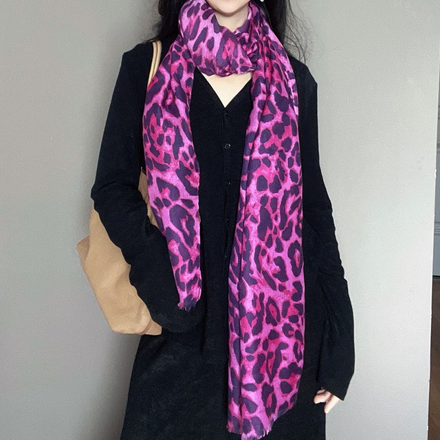 fuchsia leopard print scarf<a3195>