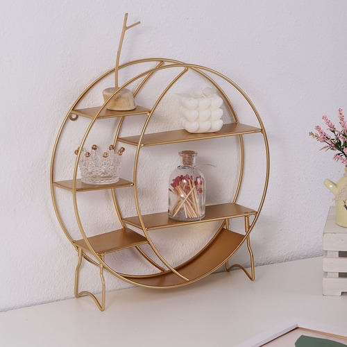 壁掛け棚 アイアンラウンド ゴールデンデスクトップ 壁両用 装飾用 ストレージラック ライトラグジュアリー ベッドルーム リビングルーム ソファ背景 壁 ホームルーム オフィス クリスマス バレンタインデー 新年 装飾用