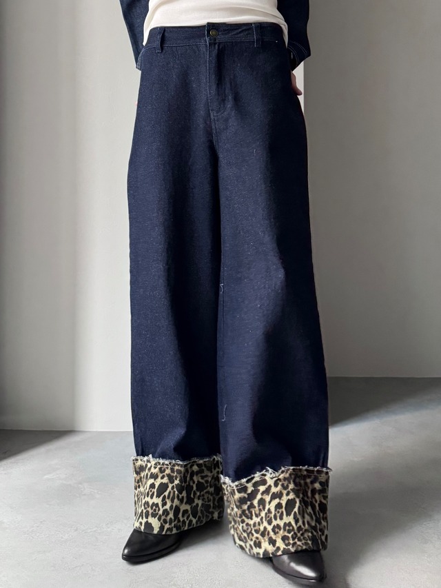 leopard switching wide denim / indgo blue