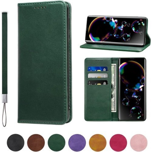 AQUOS R6 ケース 手帳型 SH-51B ケース PUレザー 内蔵マグネット 携帯 カバー スタンド機能 スプラット同梱 落ち着いた色 グリーン 976