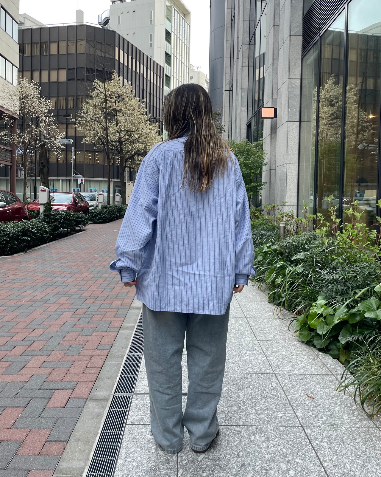 calm seersucker breeze shirt <blue stripe>