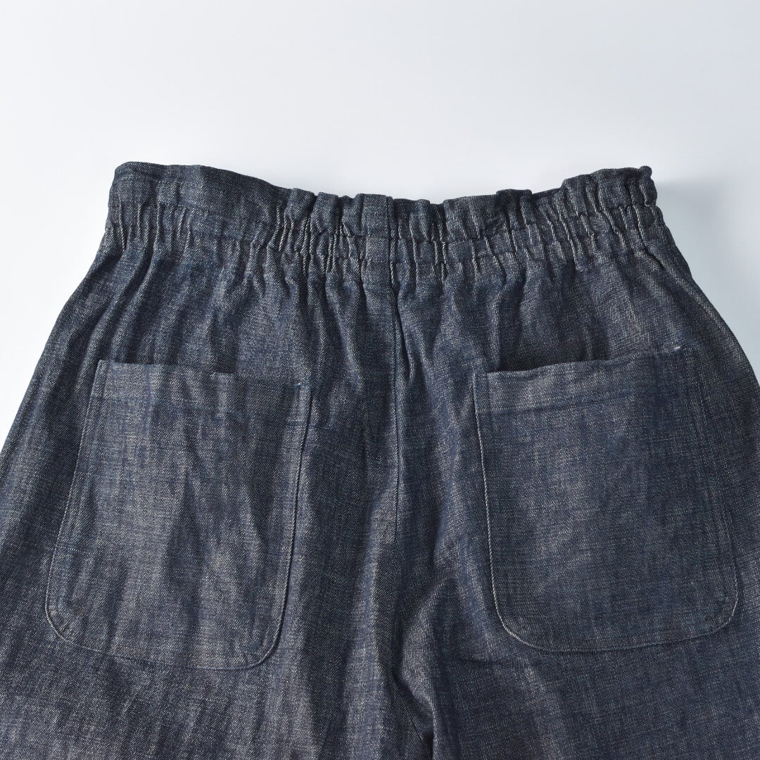 LinenYa リネンや ストレッチデニムセミキュロットパンツ ザックリとした肌触りが特徴のストレッチデニム生地が使われています。【送料無料】