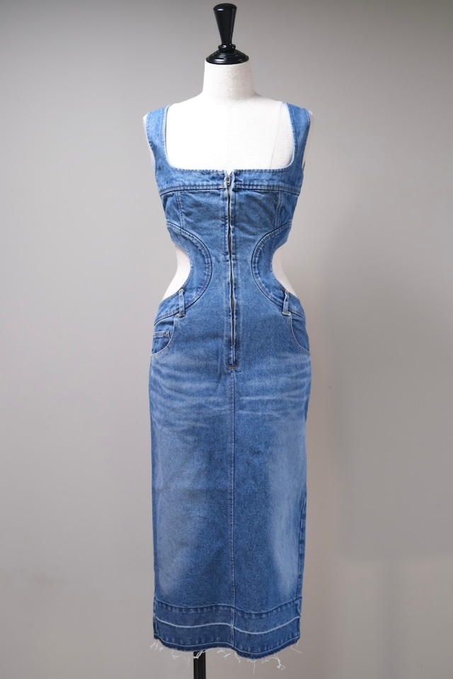 【FETICO】SQUARE NECK BUSTIER DENIM DRESS - indigo -