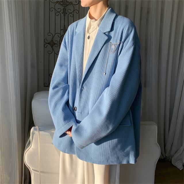 【予約販売】ジャケット メンズ カラー 無地 シングル ホワイト ブルー シンプル こなれ感 お洒落 パーティー 結婚式 二次会 パーティー エレガント カジュアル 韓国 トレンド 春 M/L/XL/2XL