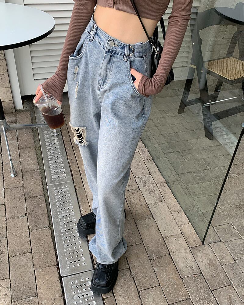 ウェストスリムジーンズ スプリングオータムルーズパンツ 春物 秋物 モンロー23932831614