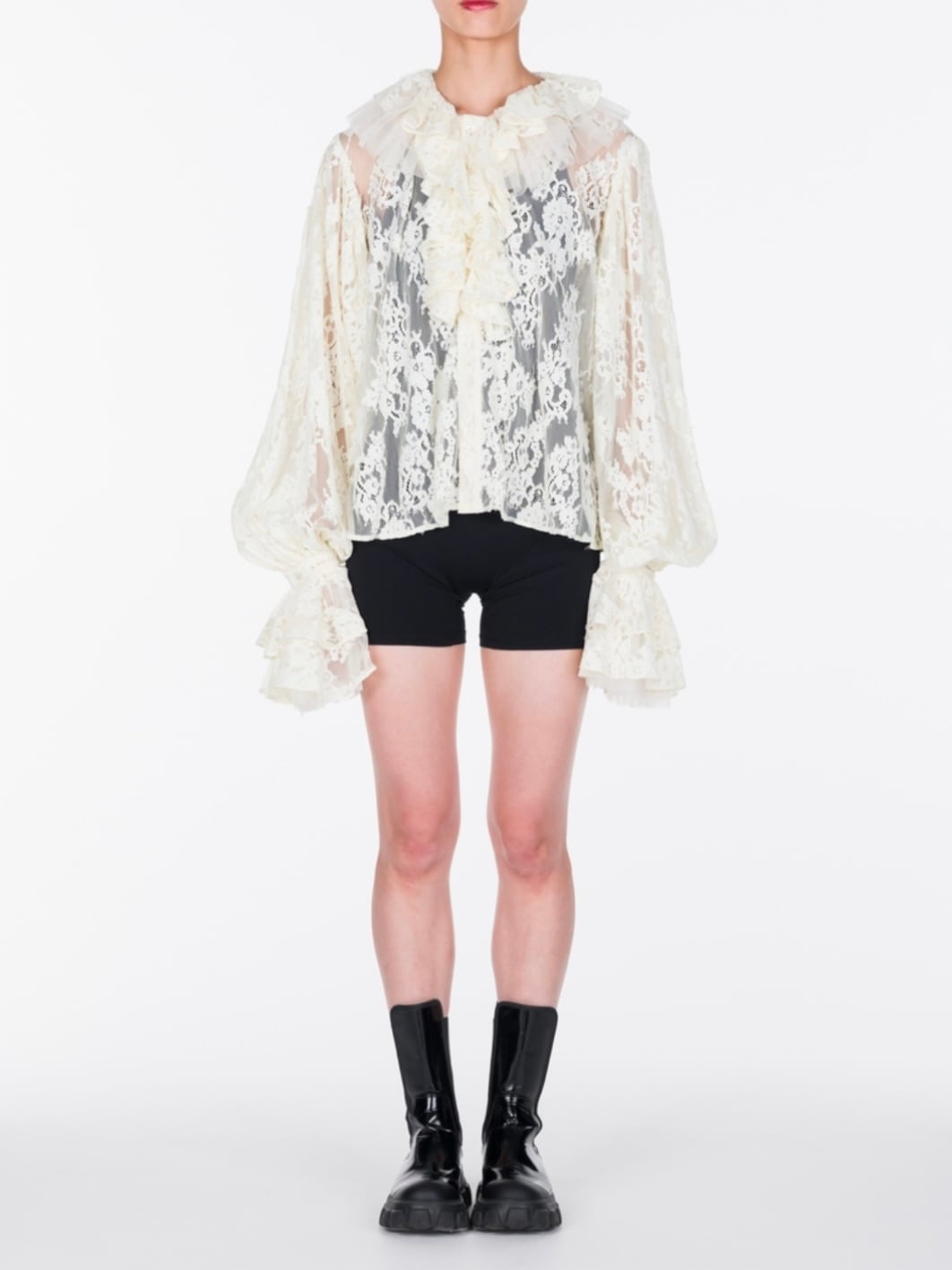 viviano ヴィヴィアーノ Tulle Layered Lace Shirt 25SS】VIVIANO Tulle Layered Lace Shirt(OFF WHITE) VW-SS25-SH02
