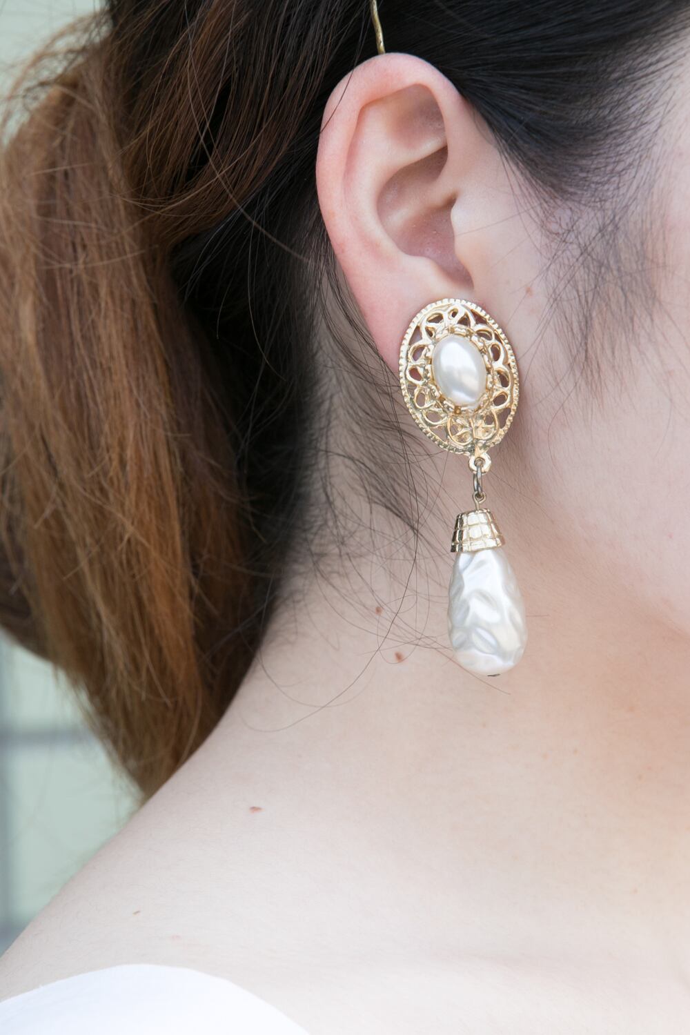 【Run Rabbit Run Vintage 】Hanging pearl earring