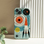 受注生産 iPhoneケース ロケットと惑星のレトロ宇宙柄｜ロケットモチーフ RFSP001C