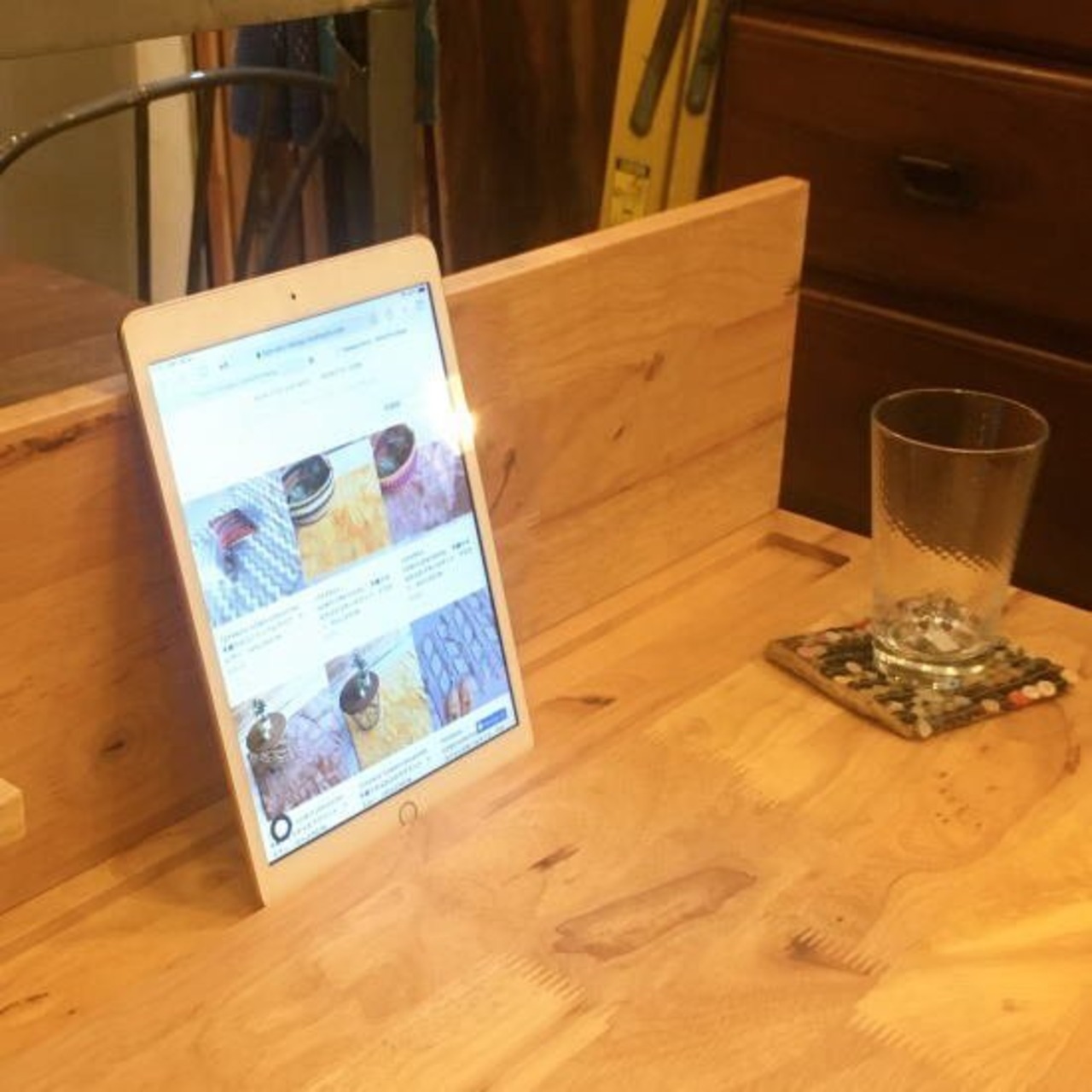 ラバーウッド　デスク＆スツール　タブレットスタンド付き【要組み立て品】