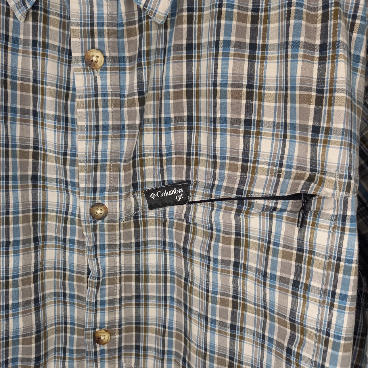 コロンビア　オムニドライ　シャツ　半袖　アウトドア　チェック　ジップポケット