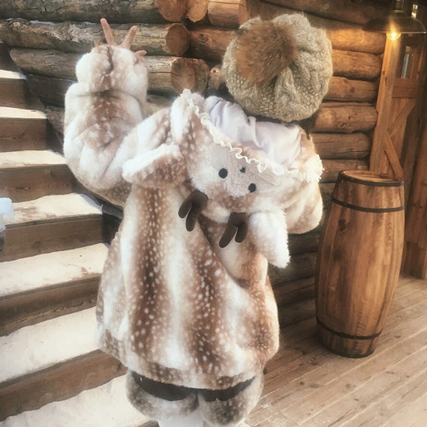 アニマルジャケット トナカイ 冬コート フェイクファー 鹿柄 ホーン