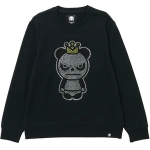 送料無料【HIPANDA ハイパンダ】メンズ キングパンダ ラインストーン クルーネック スウェット トレーナー MEN'S RHINESTONE KING HIPANDA LOGO CREW NECK SWEAT SHIRT / BLACK