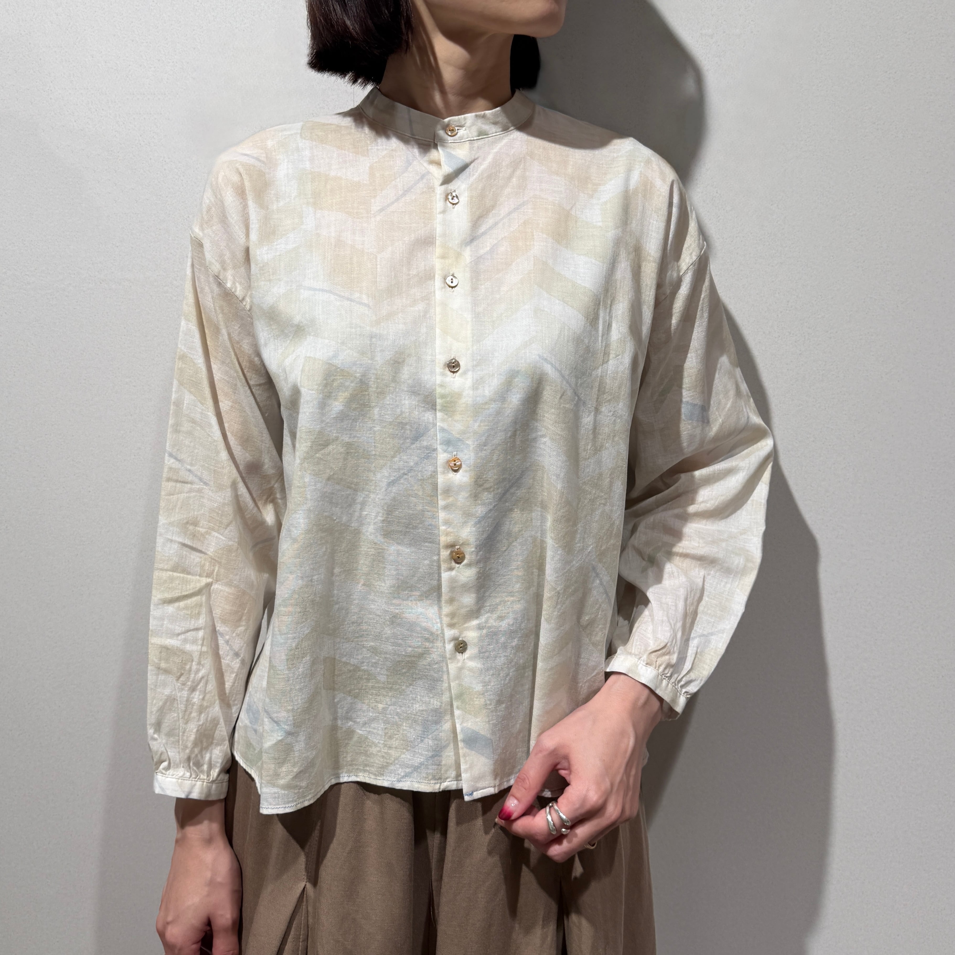 コットンガーゼシアーヘリンボーンプリントTシャツ