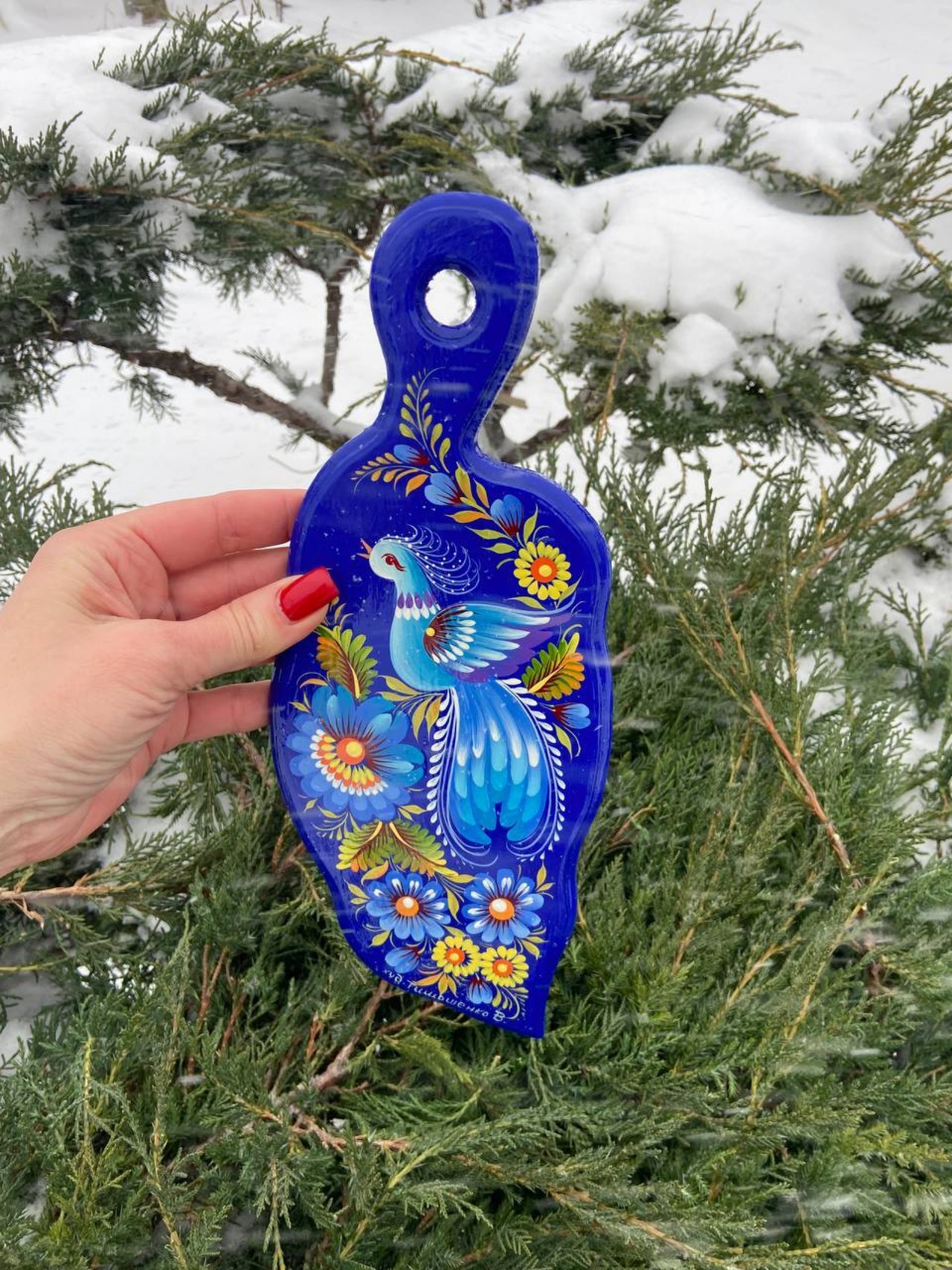 ペトリキウカ塗り　木製ボード　ティモシェンコ作　リーフ - 4