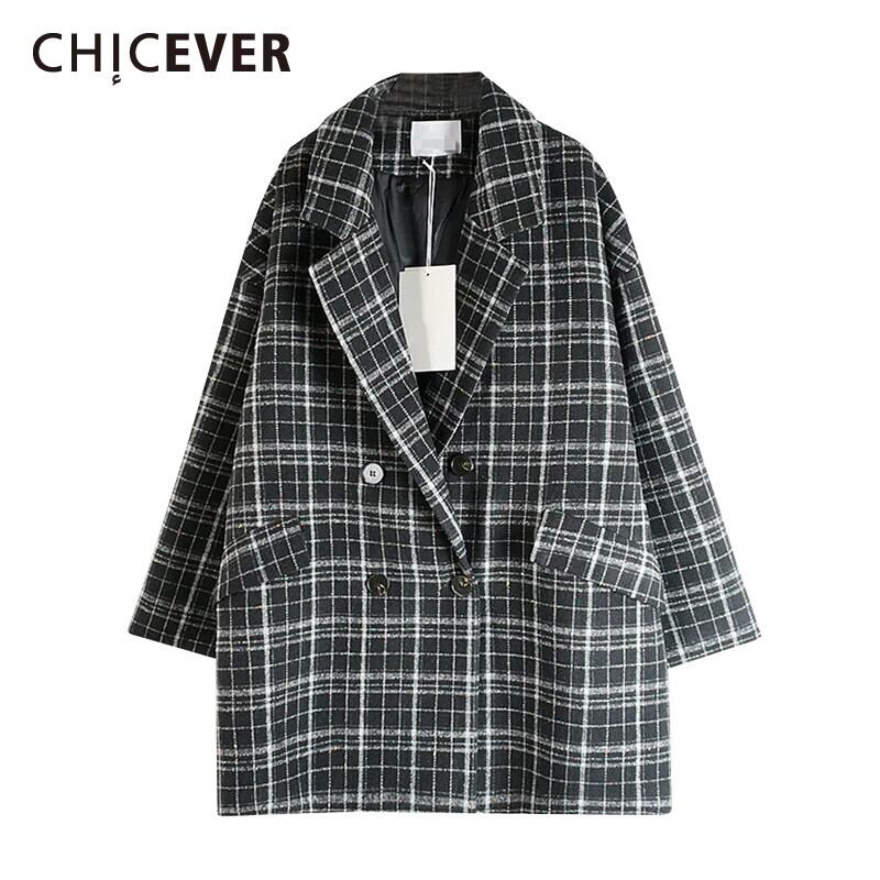 CHICEVERヴィンテージチェック柄ツイードトレンチレディースラペル長袖ヒットカラールーズオーバーサイズコート2020オータムタイド ロング 秋物 ビンテージ 6base578656373204