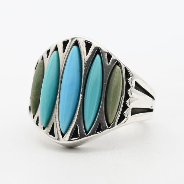 Sleeping Turquoise Accent Wide Top Design Ring #9.5 / USA