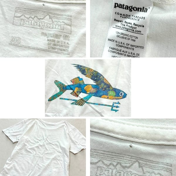 1点物◇USA製パタゴニアPatagonia飛魚トビウオ白Tシャツ古着レディース