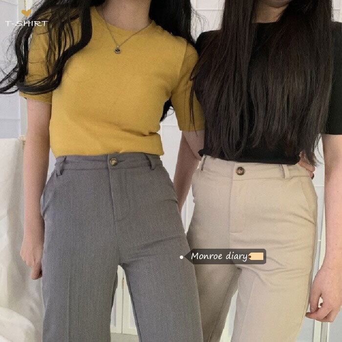 ソリッド カラースリムトップス サマールーズTシャツ シャツ 夏物 ソリッドカラー モンロー46547147175