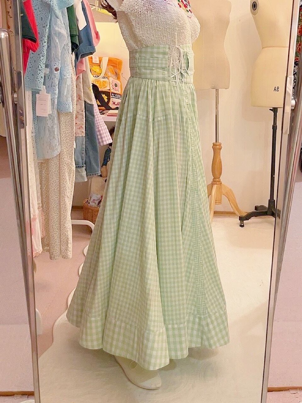 original : transformation belt gingham check skirt . green
