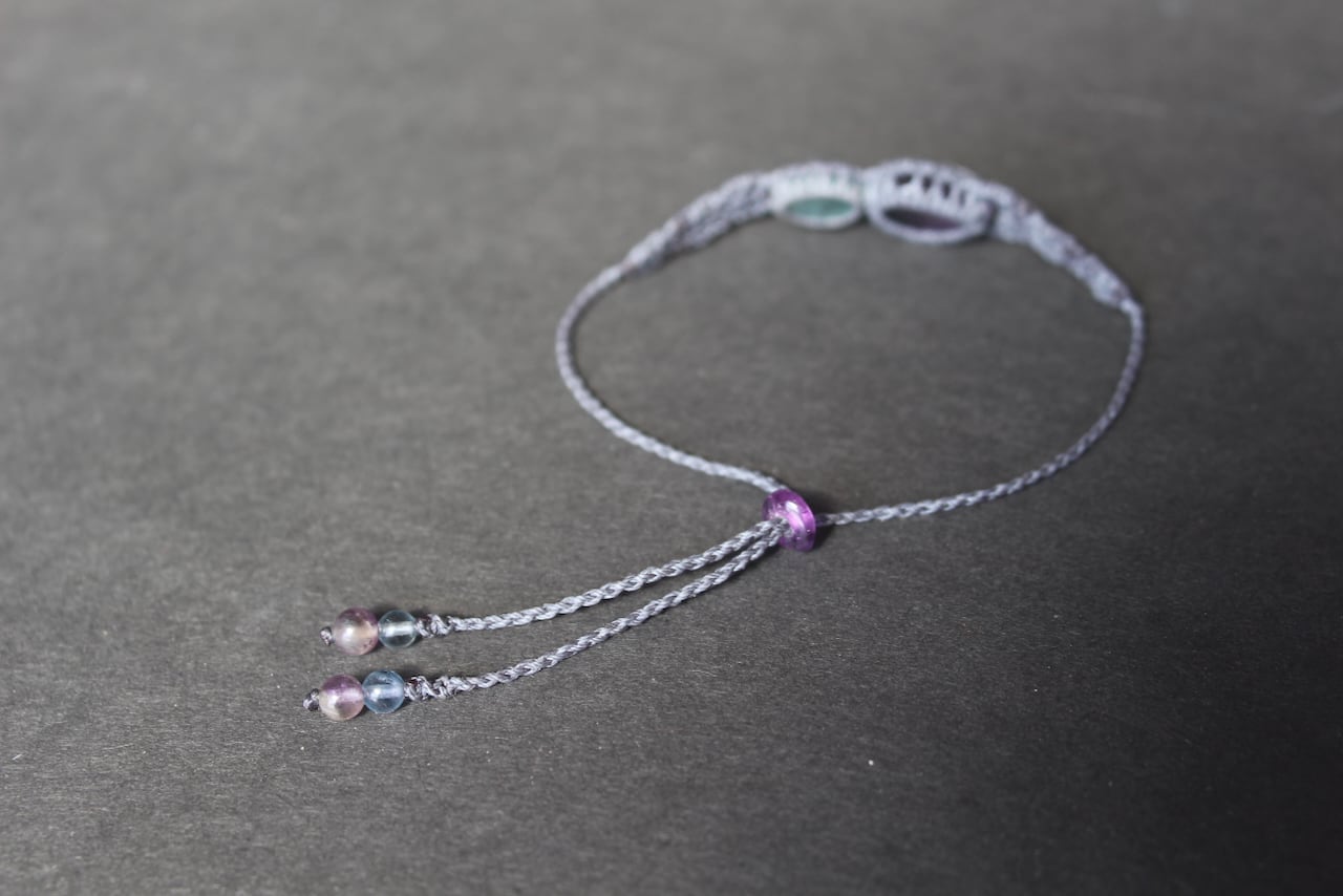 Trapiche amethyst & Green Fluorite micro macrame bracelet