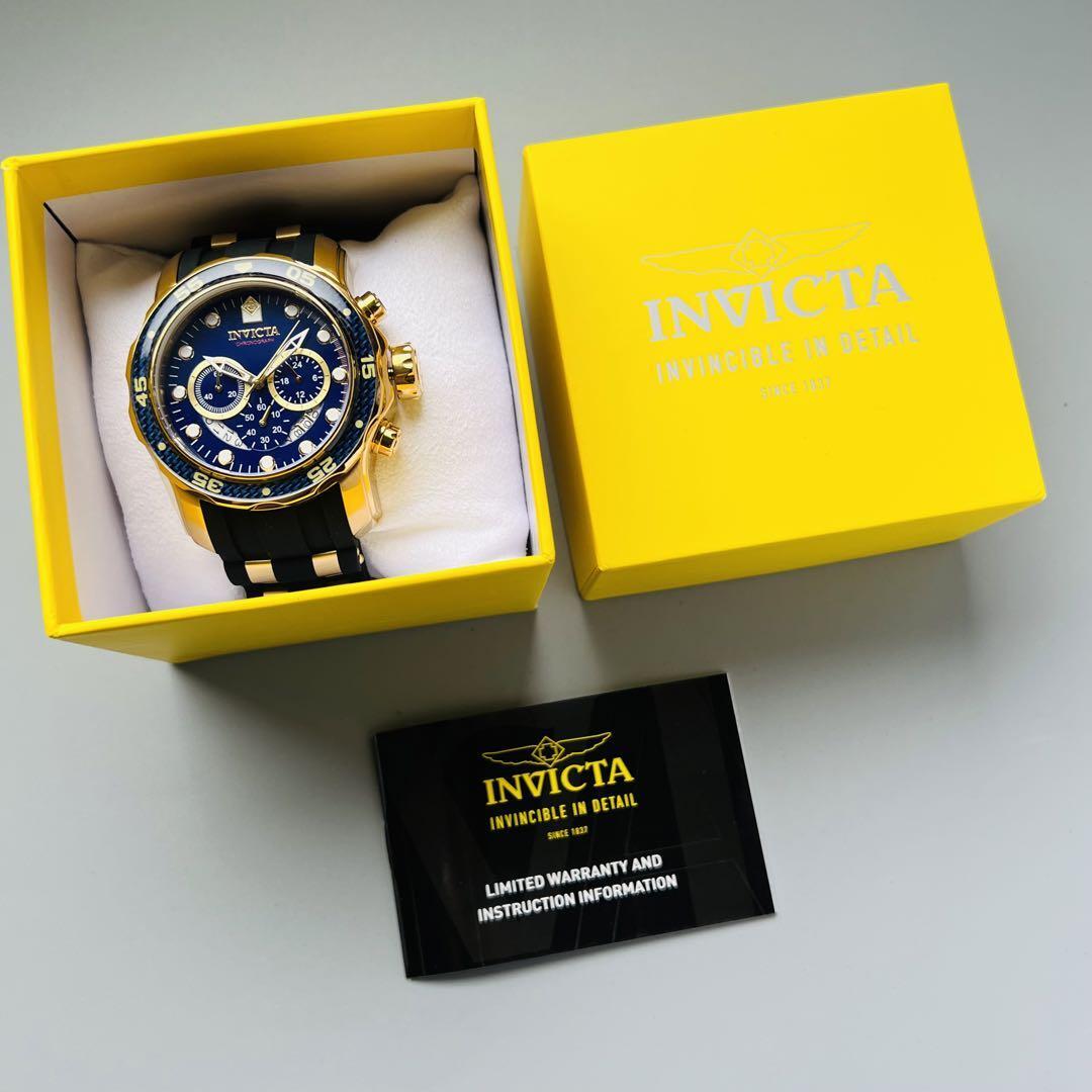 INVICTA インビクタ プロダイバー 腕時計 クォーツ メンズ クロノグラフ ブルー ブラック ゴールド 新品 黒 金 48mm 電池式 デイト