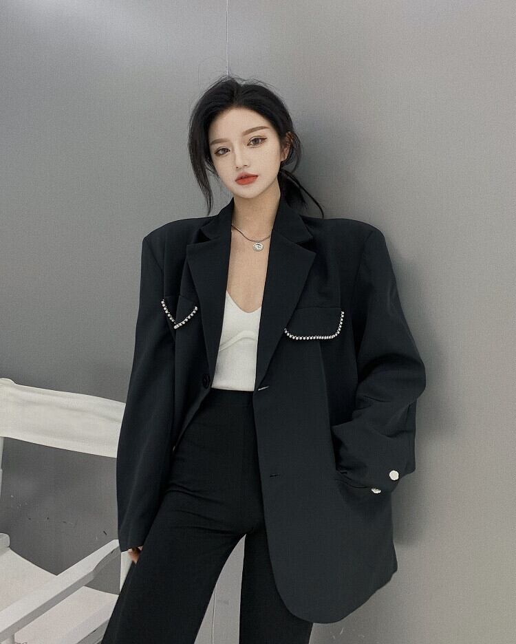 ジャケット ブラックルーズスタイルオータム 秋物 ブラックストロベリース91220056073