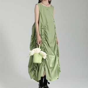 SOLID BOAT NECK SLEEVELESS LONG DESIGN DRESS 2colors M-14241