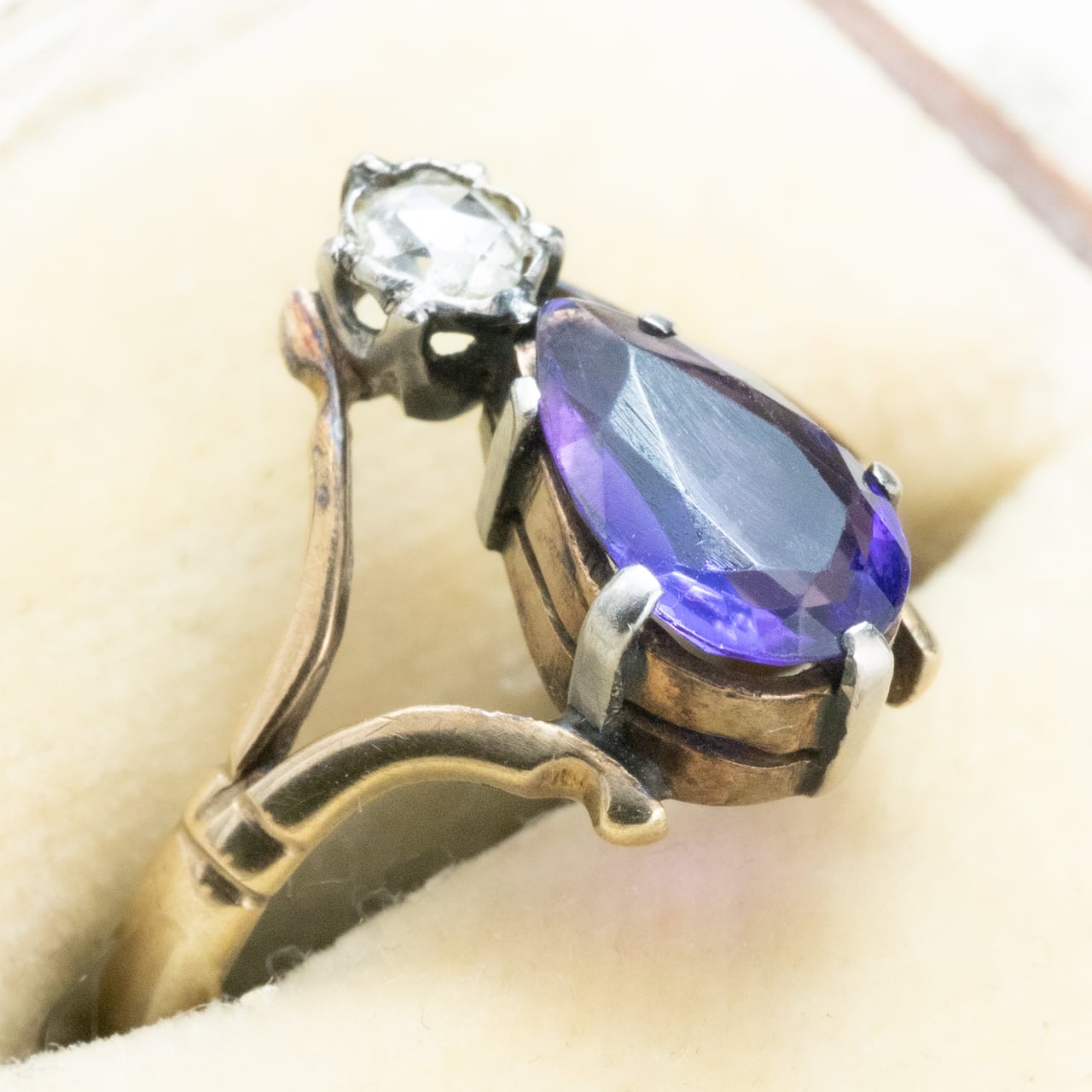 イギリス アンティーク ジュエリー K18 PLAT アメジスト ローズカット