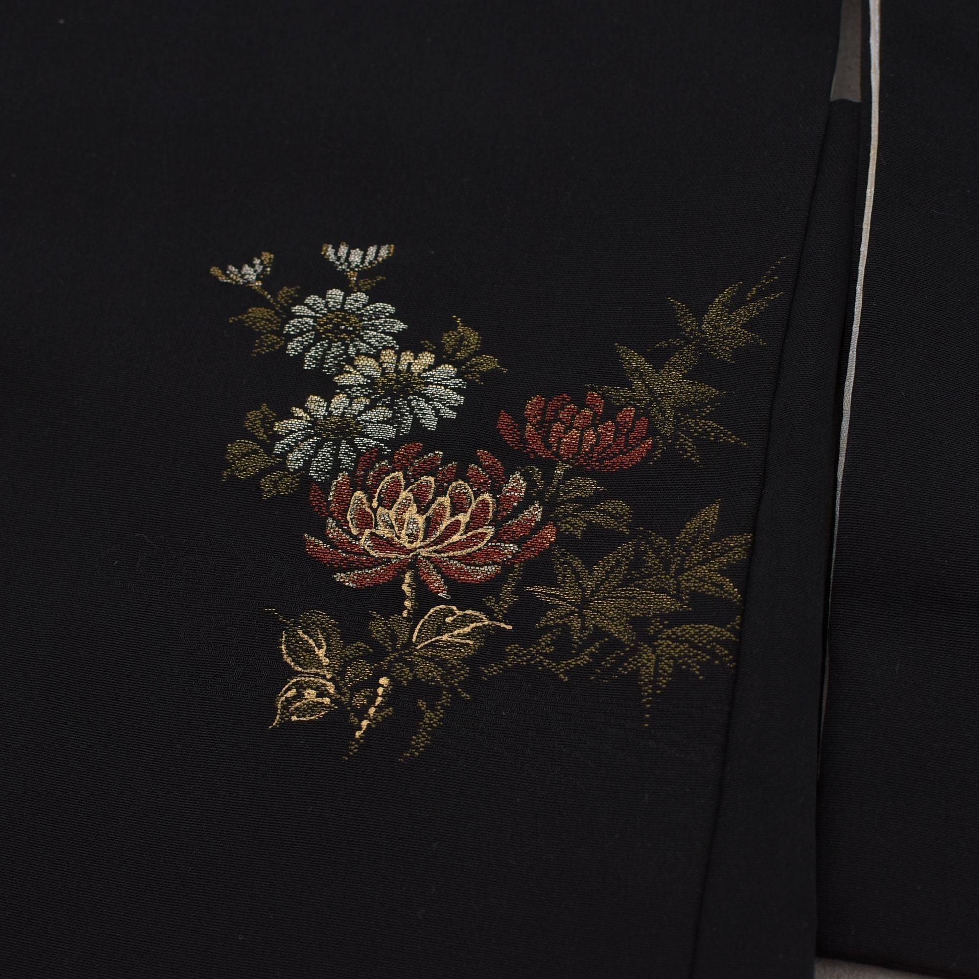 vintage Japanese mode羽織　着物　和柄　華　黒