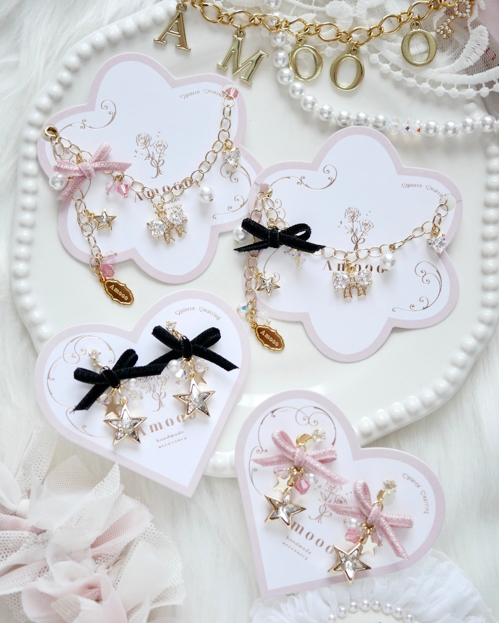 128 ベルベットリボンエレガントチャームブレスレット | Amooo