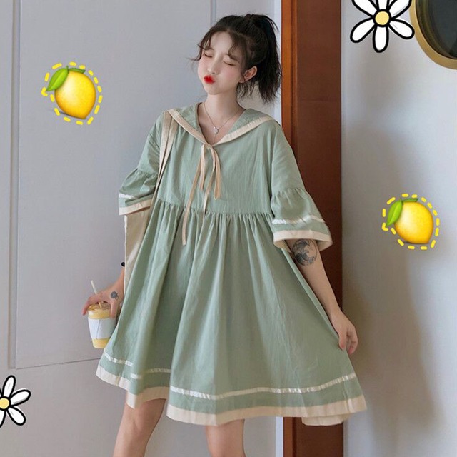 ドレス サマーネイビーカラースリーブスカート 大人ガーリー スウィート キュート カジュアル 夏物 萌量不足25009877680