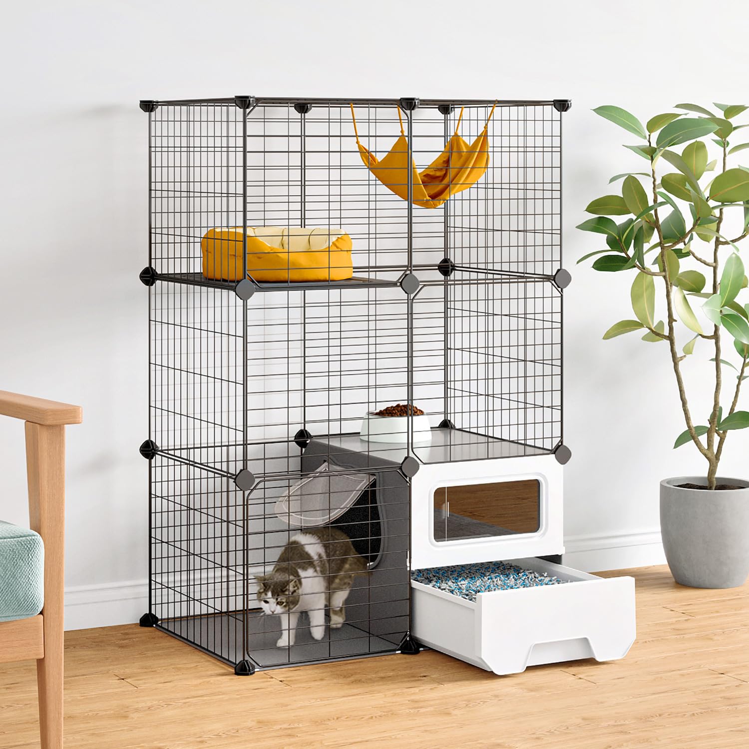 新着商品】Topzoo 猫 ケージ トイレ付き トイレ一体型 防臭 飛散軽減 2