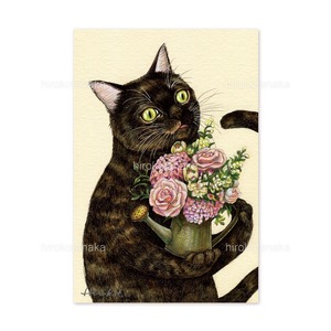 13.花とサビネコ ポストカード / Flowers and Tortoiseshell Cat Postcard