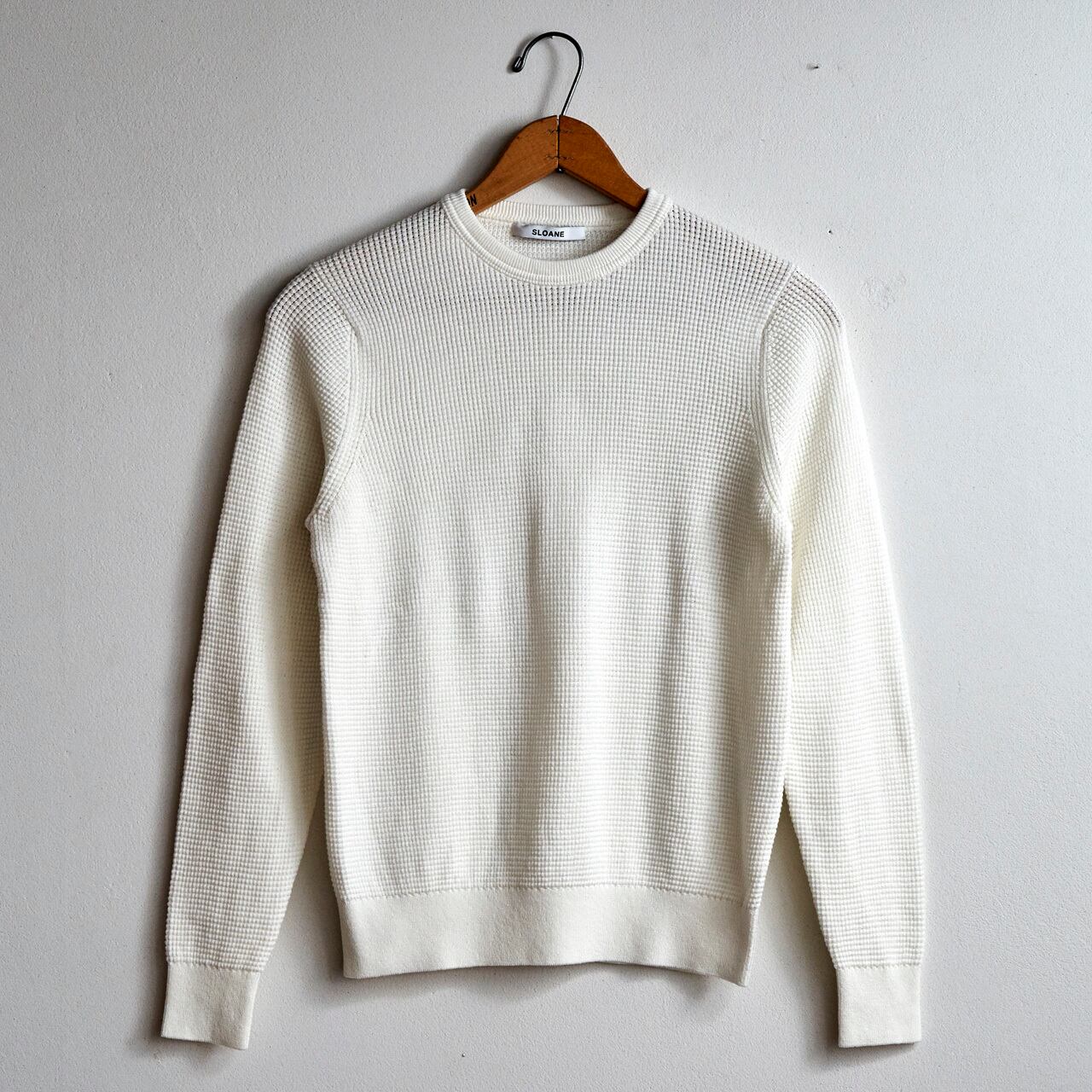 【40%off sale】SLOANE スローン 12G コットンワッフル編み 長袖クルーネック アイボリー