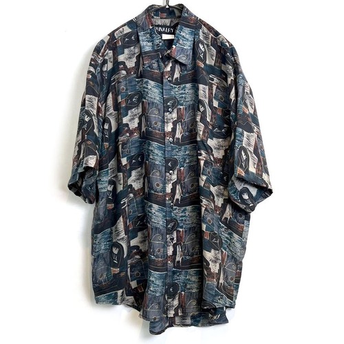 [CHIVALRY] Vintage S/S Art Print Silk Shirt [1990s] Vintage S/S Silk Shirt