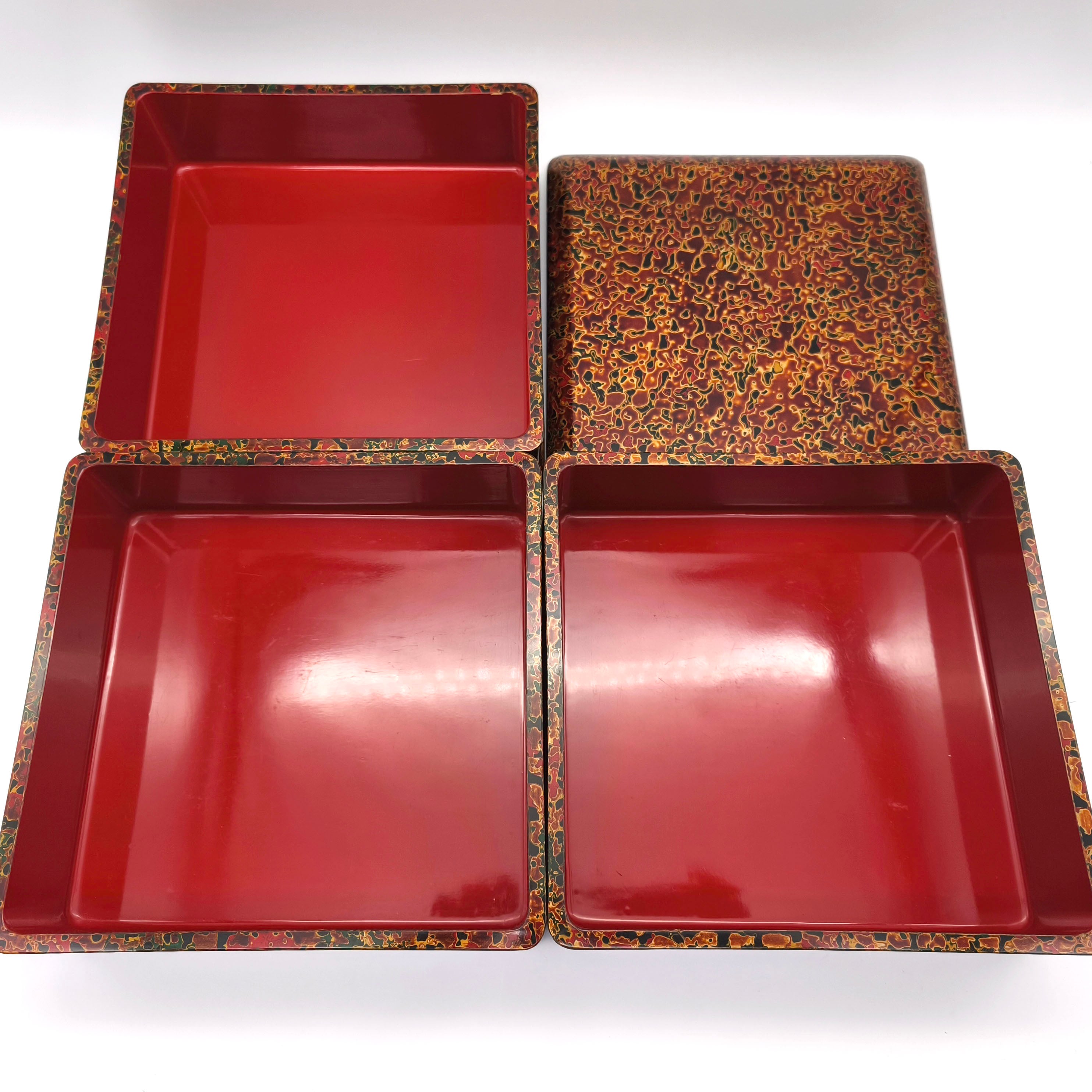 津軽塗り　赤い漆器 重箱 3段 津軽塗（唐塗）バカ塗り・重箱・三段重・漆器・伝統工芸・No.250917-26