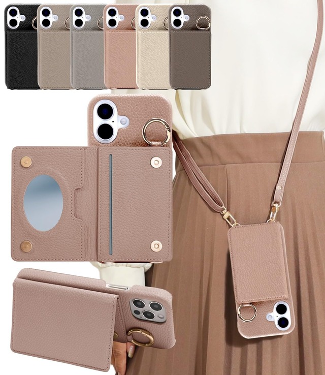 shinyle スマホケース iphone 17 用 ケース ショルダー カード 収納 17 ストラップ付き 可愛い スマホショルダー 携帯ケース 肩掛け 鏡付き 斜め掛け 耐衝撃 いphone17 ミラー 付き 鏡 落下防止 17カバー カラビナ リング マグネット スタンド機能 薄型 スマホカバー