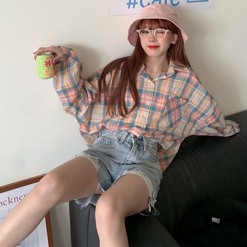 ✞ きれいめ☆カラーチェック柄シャツブラウス大人女子☆♥カワイイ♥トップス ロング スウィート ✞ゴスロリ SM ミリ 甘ロリ クラロリ 和ロリ エレガント 黒ロリ 姫ロリ 華ロリ BB-BB3565645