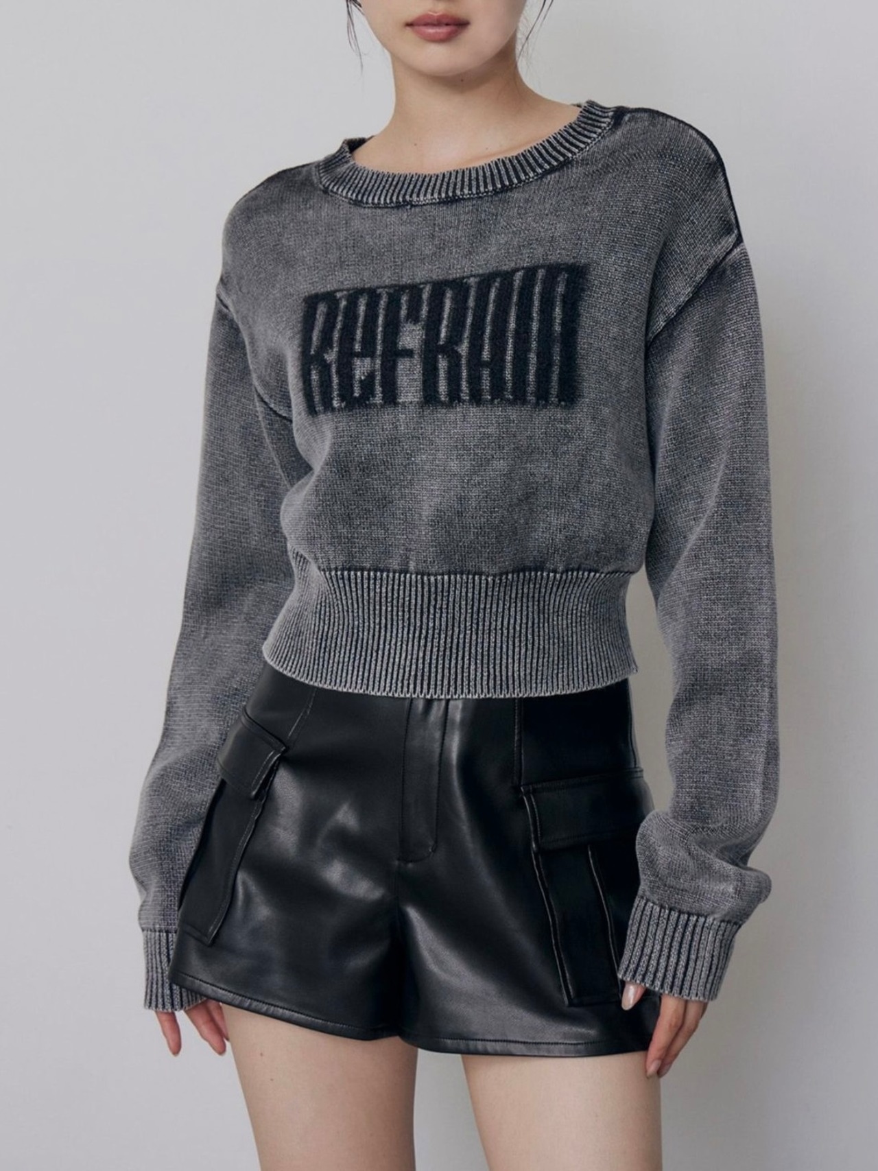 Washed Shaggy Logo Knit / BLACK - 2