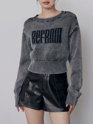 Washed Shaggy Logo Knit / BLACK