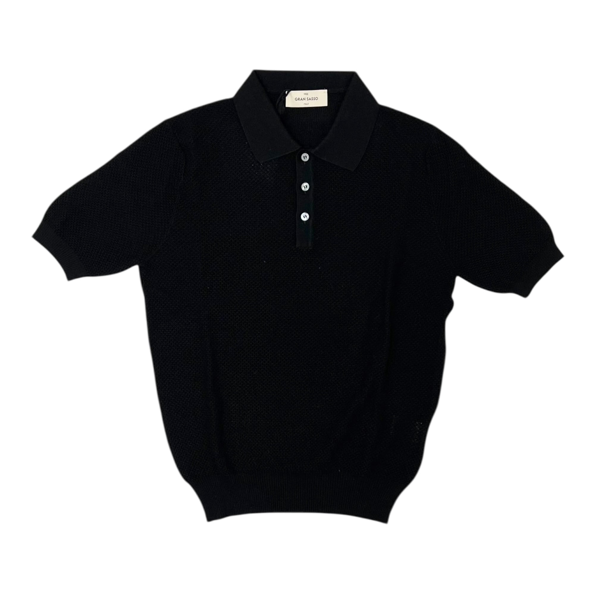 GranSasso(グランサッソ) Jacquard Cotton Knit Polo(57113/18028/099)/BLACK