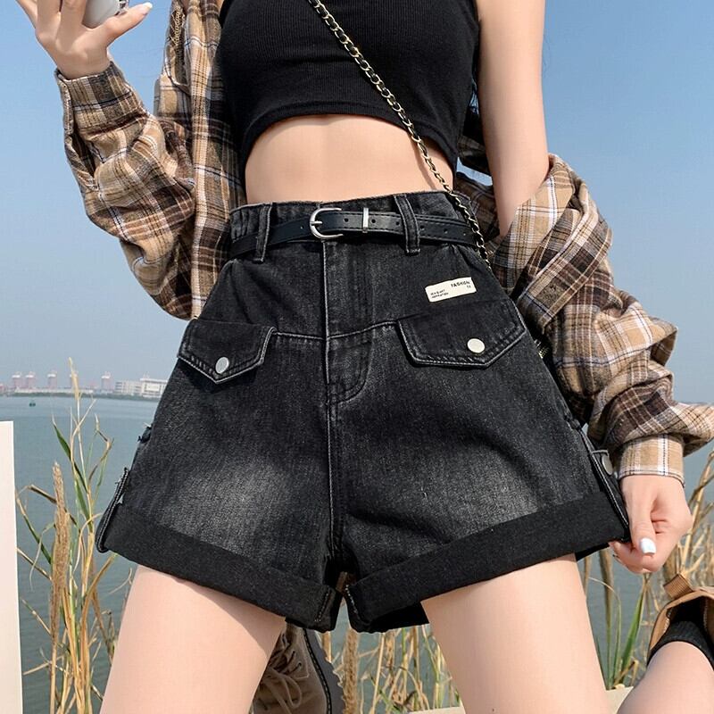 夏のハイウエストワークウェアデニムショートパンツ女性小さい、大きい
