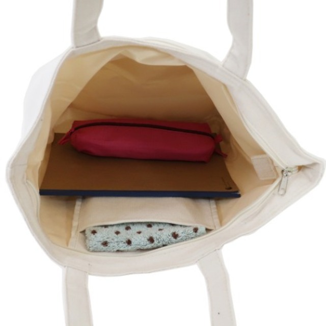 毎日使いやすい！ベロ猫 天ファスナー付きシンプルトート(横型)