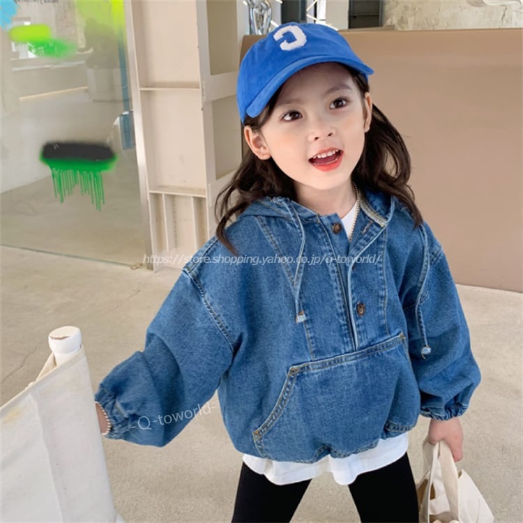 90 140 トップス デニム フード 女の子 子供服 男の子 韓国版 可愛い Q Toworld キュートワールド 子供服